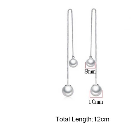 🌟 Sterling Silver 925 Long Imitation Pearl Earrings - Picture 4 of 5